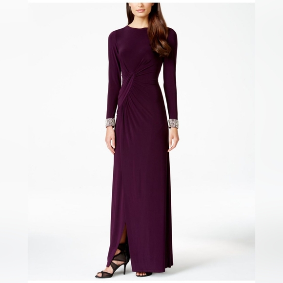 Vince Camuto - Long Sleeve Jersey Gown - Size 10 - Purple - Picture 7 of 7
